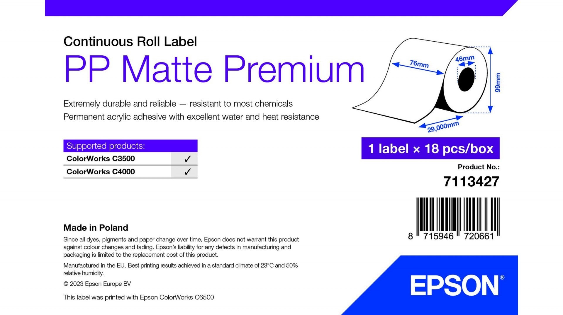 Epson 7113427 étiquette a imprimer Blanc Imprimante d'étiquette adhésive