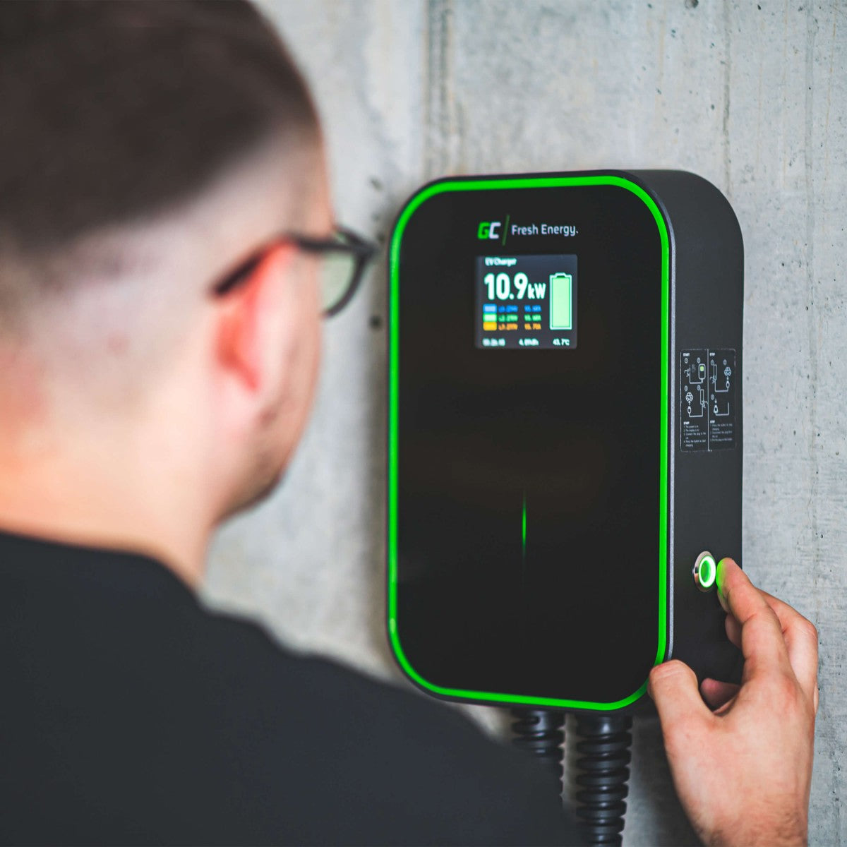 Chargeur Wallbox Green Cell EV Powerbox RFID 22KW avec prise de type 2
