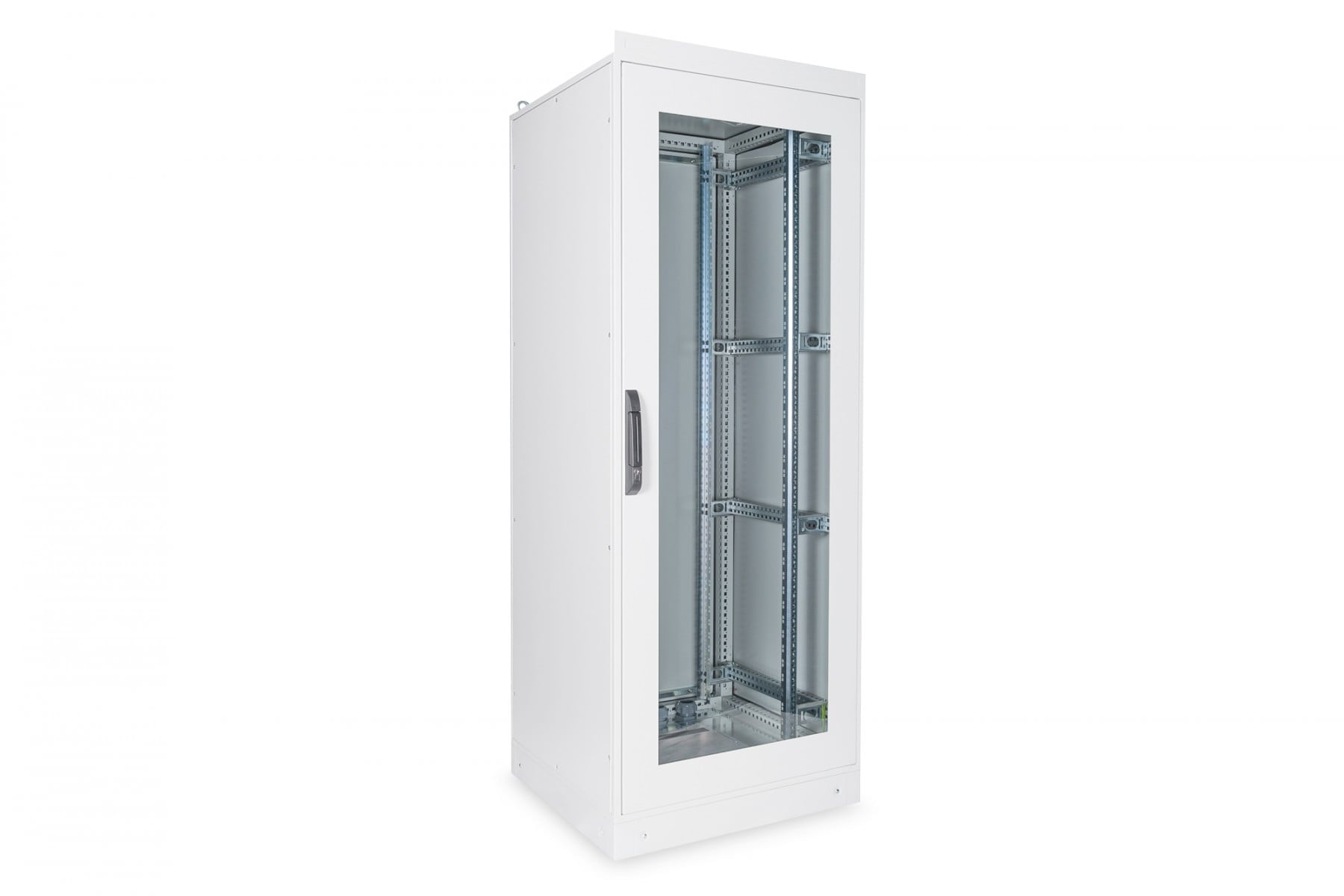 "Armoire industrielle IP55 debout 19"" 42U rack 800x800, porte avant en verre, socle, gris, 1500kg 2100x800x800, incl. socle, gris (RAL 7035)"