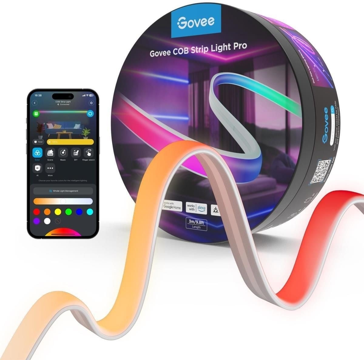 Govee H61E5 COB Bandes Lumineuses Pro 3m | Bande LED | Wi-Fi, Bluetooth, RGBICW
