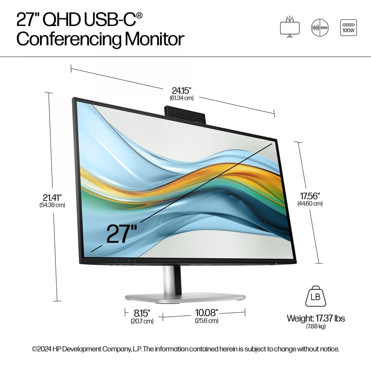 HP Écran de conférence Series 5 Pro 527pm QHD 27p 2560x1440 HDMI DP USB-C 3/3/0 Smart Buy