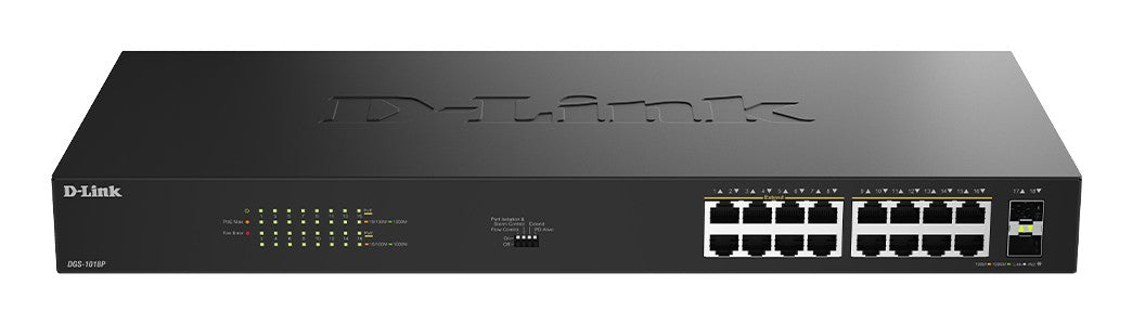 D-LINK 16 Ports GE PoE 30W + 2 Ports SFP Unmanaged Switch 240W