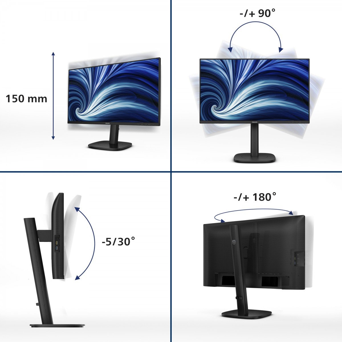 PHILIPS 24B2U3301/00 23.8p IPS FHD 60Hz 300cd/m2 4ms HDMI 1.4 DP 1.4 USB-C USB-Ax4 RJ45 Speakers pivot