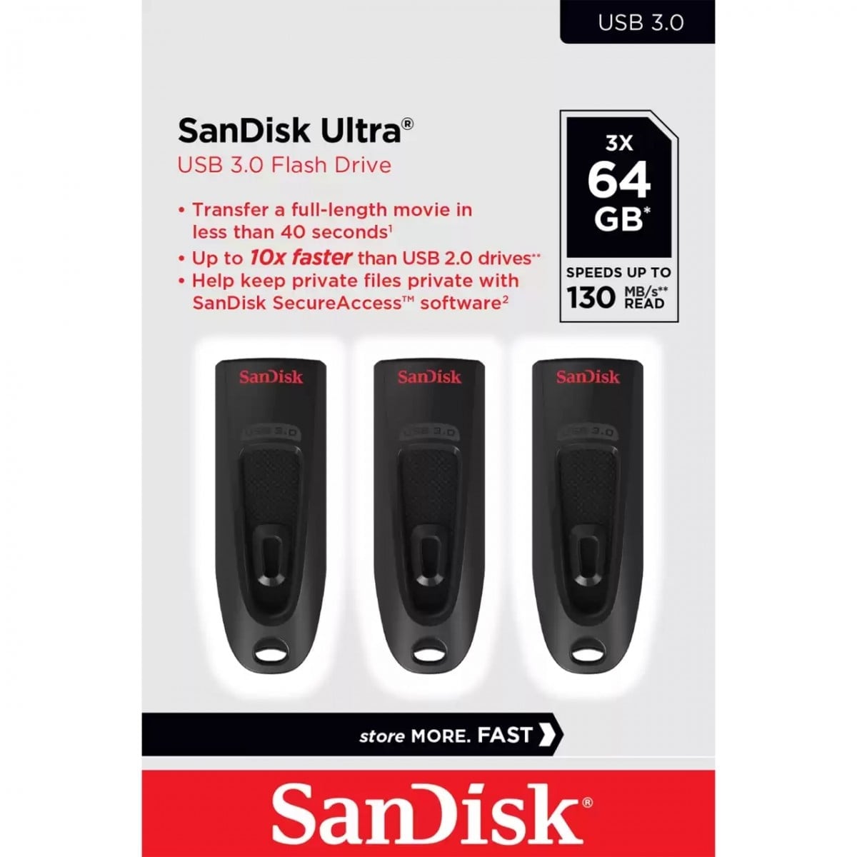 Ultra 64GB USB 3.0 3 Pack Black