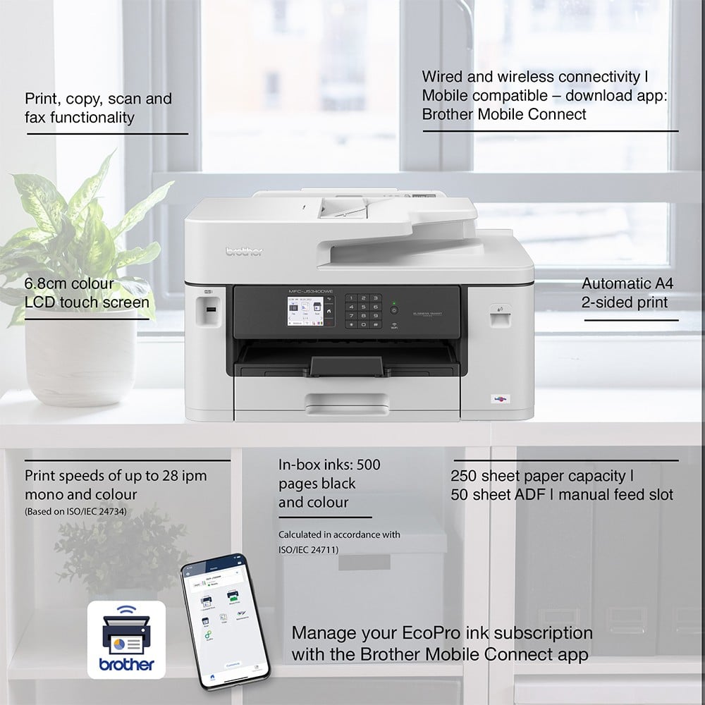 BROTHER MFCJ5340DWE A3 ECOPRO Inkjet Multifunction Printer 4in1 28/21ppm 1200x4800dpi