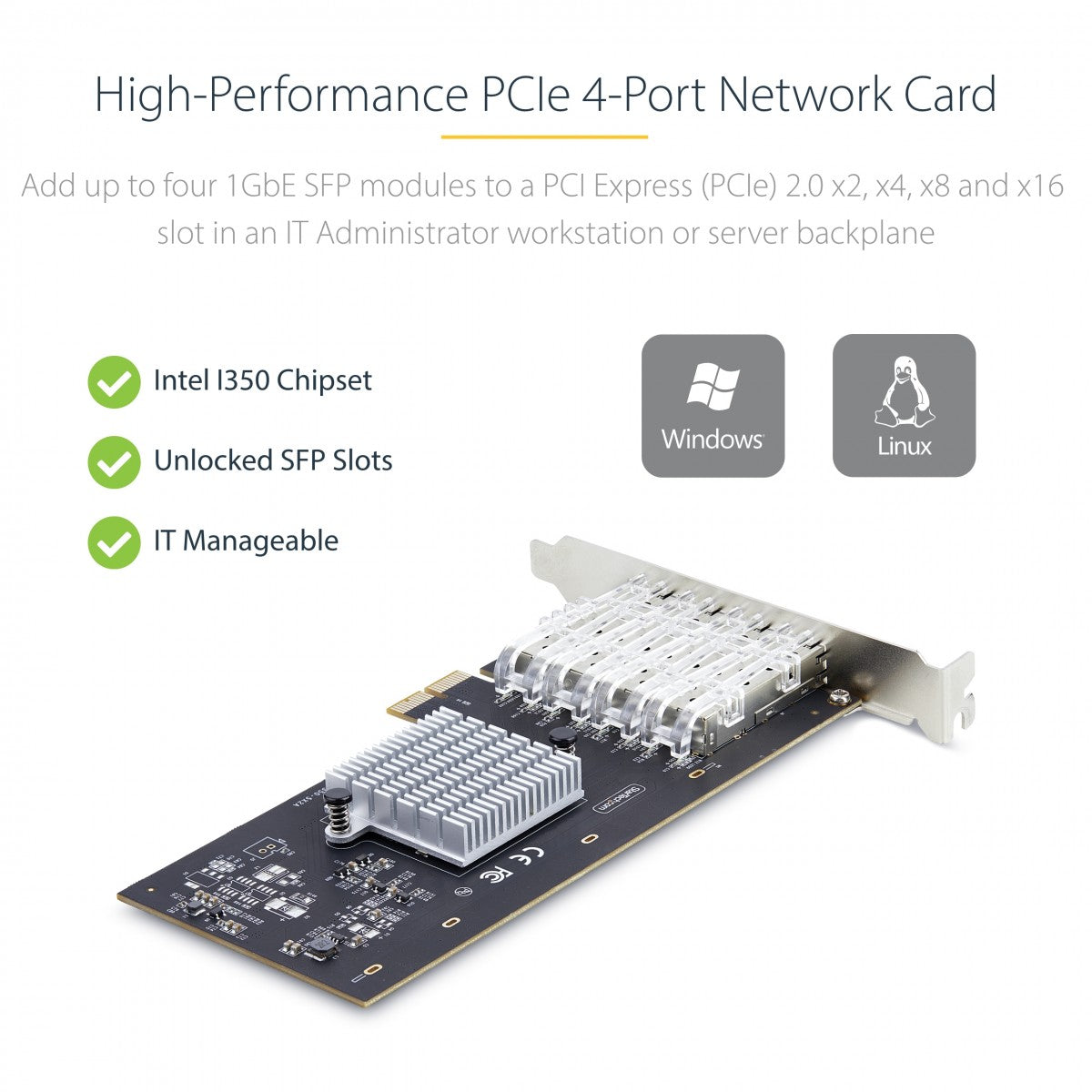4-Port 1GbE SFP PCIe Network Card NIC