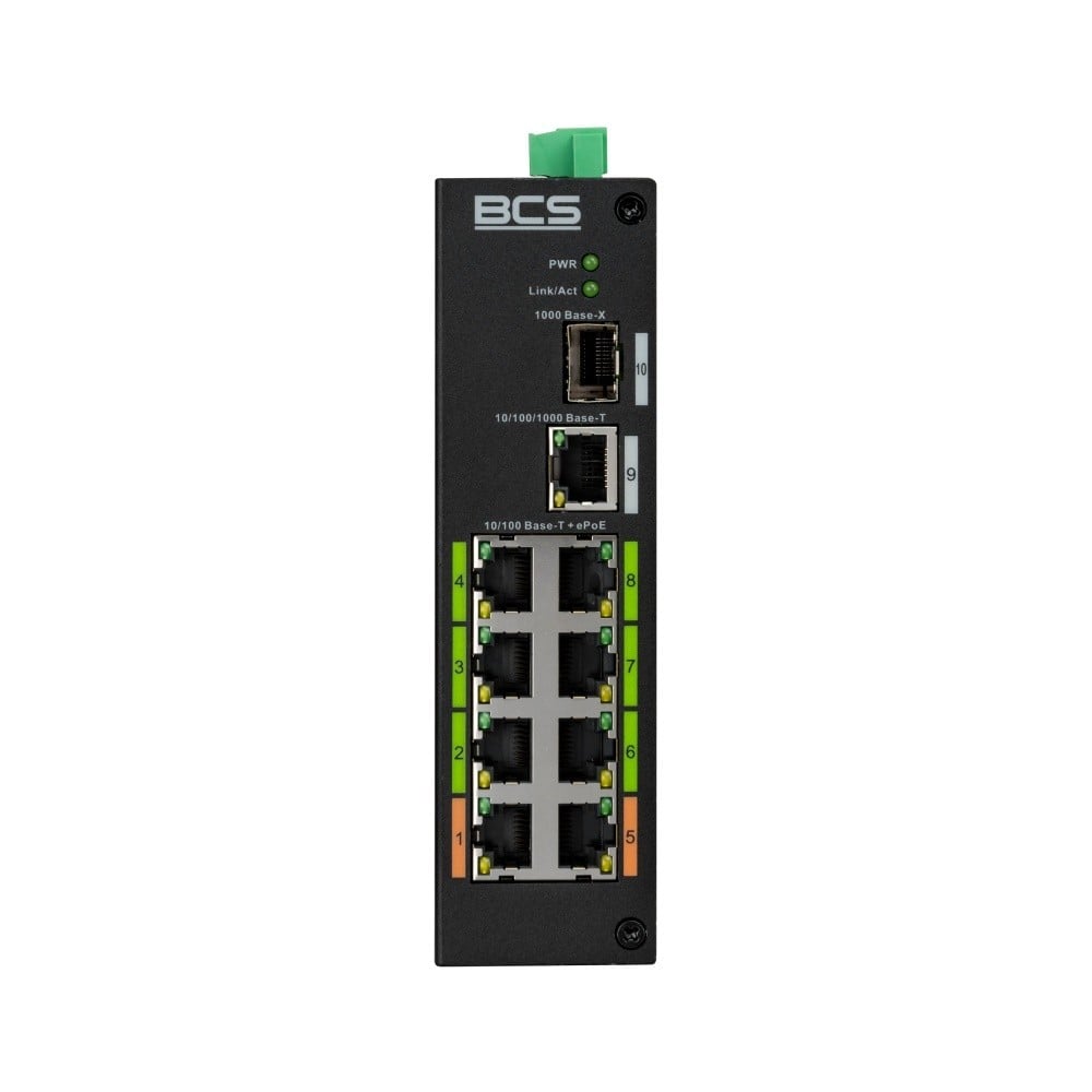 BCS BCS-L-SP08E01G-1SFP(2) Commutateur PoE industriel 8 ports sur rail DIN 120W