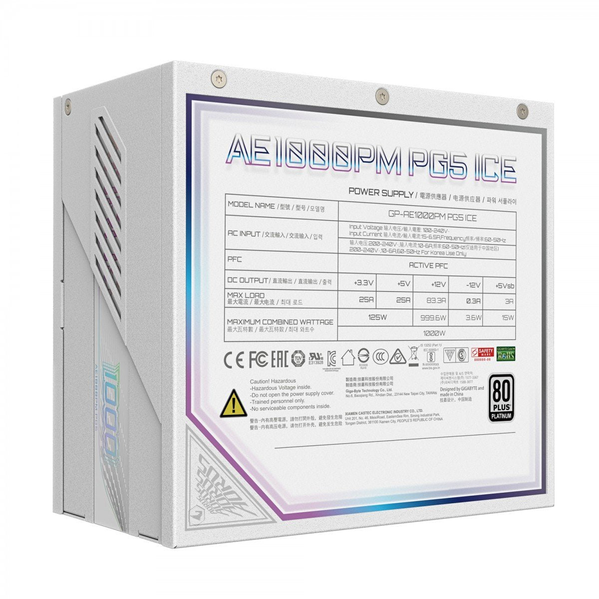 GIGABYTE AORUS ELITE P1000W ICE unité d'alimentation d'énergie 1000 W 20+4 pin ATX Blanc