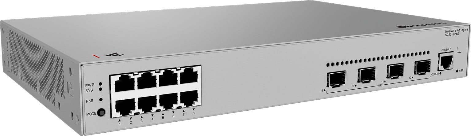 HUAWEI eKit S220 Series S220-8P4S Géré L2 Gigabit Ethernet (10/100/1000) Connexion Ethernet, supportant l'alimentation via ce port (PoE) 1U Gris