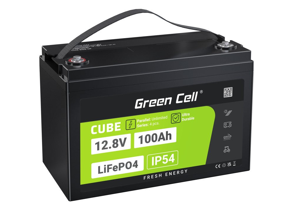 Green Cell LFPGC12V100AH CUBE Batterie LiFePO4 100Ah 12.8V 1280Wh Lithium-Fer-Phosphate pour Photovoltaique, Caravanes, Bateaux