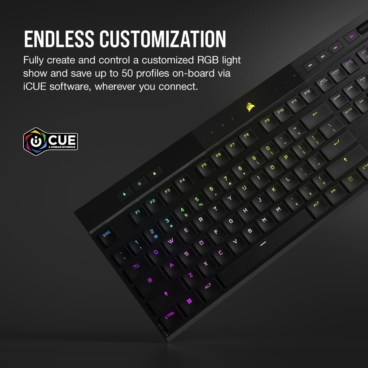 Corsair K100 AIR clavier Gaming USB + RF Wireless + Bluetooth QWERTY Anglais Noir