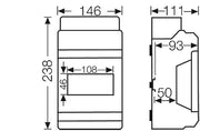 "Hensel HEN_KV_8106 Tableau de distribution en saillie non équipé / 1500VDC/1000VAC / IP65 / classe de protection II / 1x6 modules / sans bornes / 146x238x111 / "