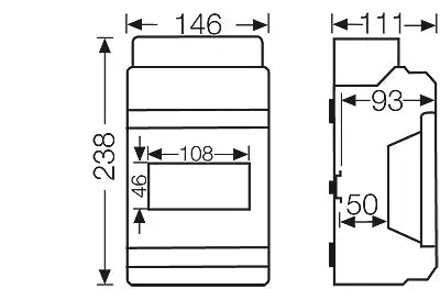 "Hensel HEN_KV_8106 Tableau de distribution en saillie non équipé / 1500VDC/1000VAC / IP65 / classe de protection II / 1x6 modules / sans bornes / 146x238x111 / "