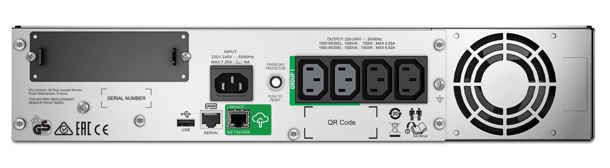 APC Smart-UPS 1000VA LCD RM UPS Rack AC 220/230/240V 700Watt 1000VA Ethernet 10/100 RS-232 USB oc 4 2U BK with APC SmartConnect
