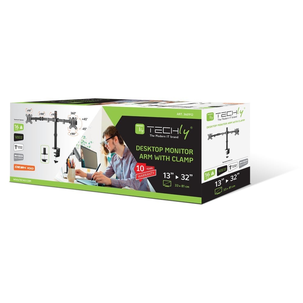 Techly ICA-LCD 582-D Support de Moniteur Double 13-32” LCD 8kg Bureau Rotatif