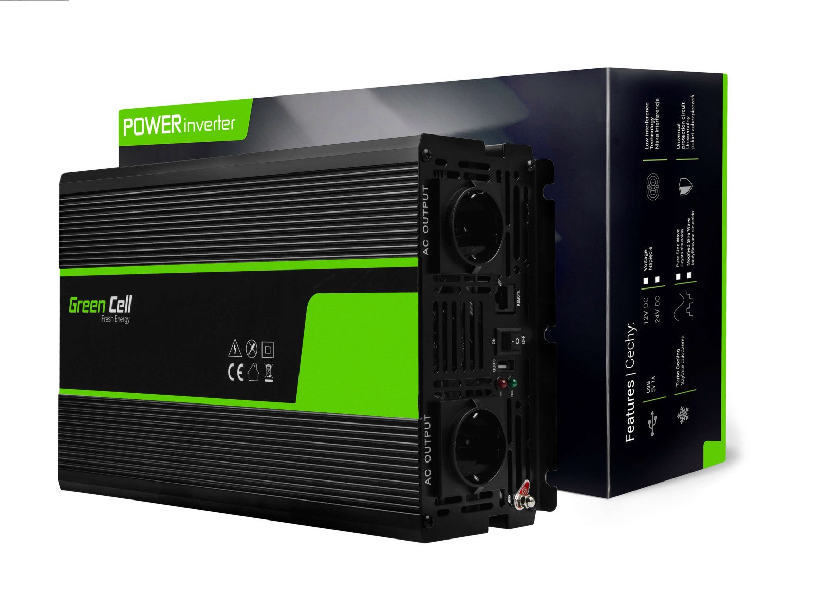 Green Cell INV22 adaptateur de puissance & onduleur Auto 1500 W Noir