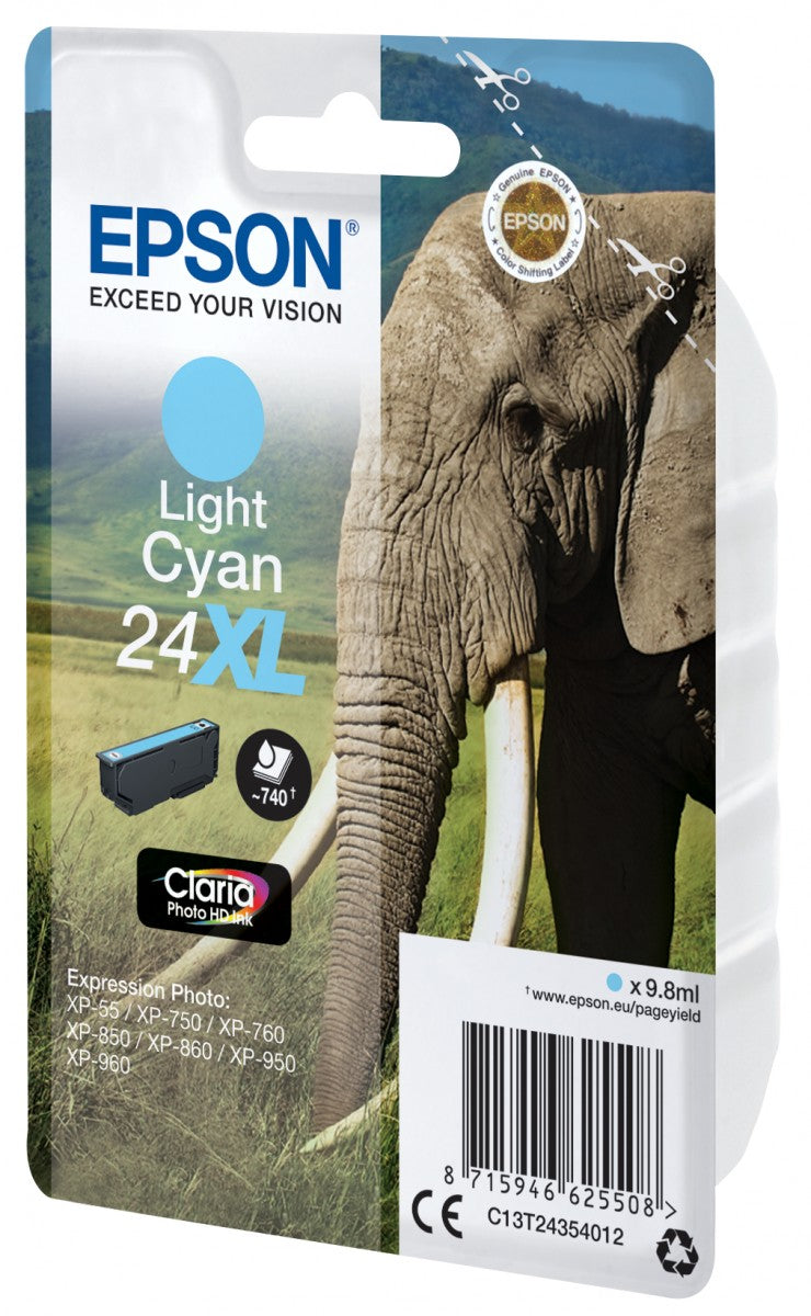 EPSON 5LB 24XL ink cartridge light cyan high capacity 9.8ml 740 pages 1-pack RF-AM blister w/s