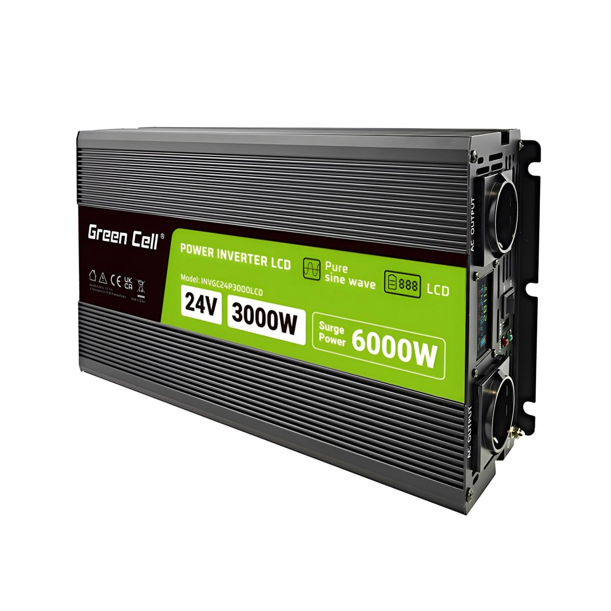 Green Cell Przetwornica napicia PowerInverter LCD 24 V 3000W/60000W Przetwornica samochodowa z wywietlaczem - czysty sinus adaptateur de puissance & onduleur Au