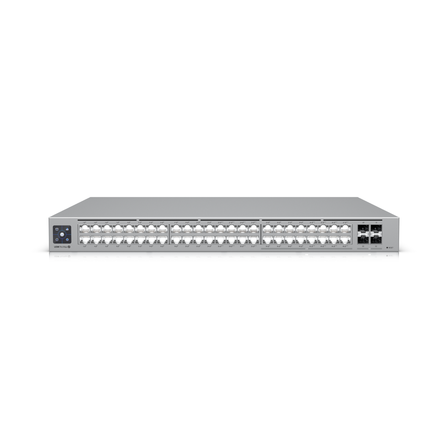 Ubiquiti USW-Pro-Max-48-PoE Switch UniFi 48 ports multi-gigabit PoE++ avec fonctionnalités de couche 3 et etherlighting.
