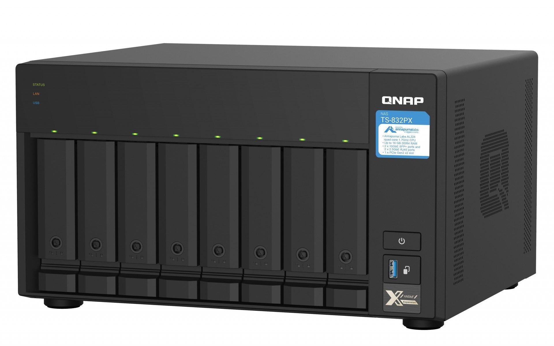 Desktop 8Bay NAS 4GB RAM 2x2.5Gbe Black