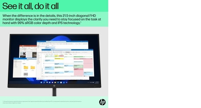 HP Écran E22 G5 FHD 21.5p FHD 1920x1080 HDMI USB hub DisplayPort