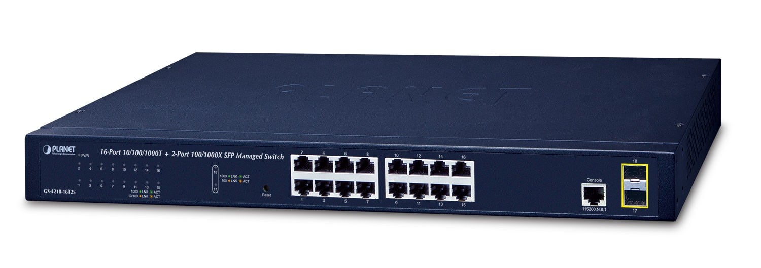 PLANET GS-4210-16T2S commutateur réseau Géré L2/L4 Gigabit Ethernet (10/100/1000) 1U Bleu
