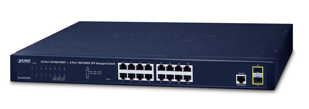 PLANET GS-4210-16T2S commutateur réseau Géré L2/L4 Gigabit Ethernet (10/100/1000) 1U Bleu