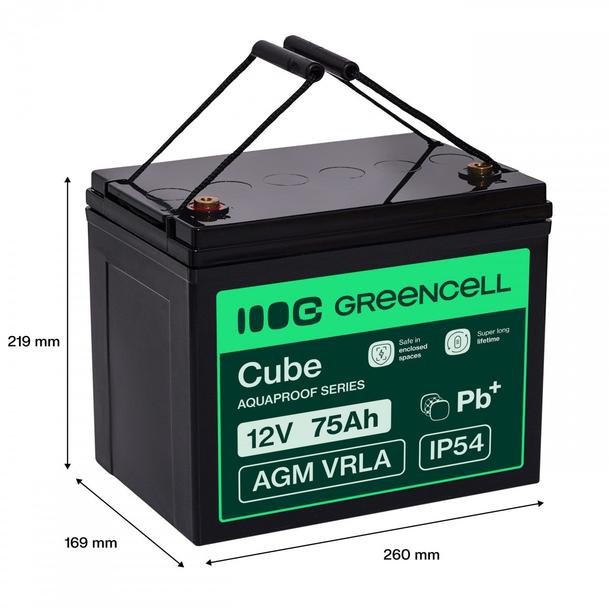 Batterie sans entretien Green Cell Cube AGM VRLA IP54 12V 75Ah pour camping-cars, photovoltaiques, panneaux solaires et bateaux