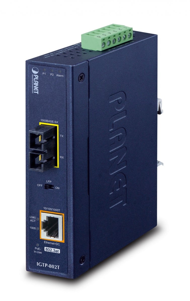 PLANET IP30 Industrial 10/100/1000BA convertisseur de support réseau 1000 Mbit/s Bleu