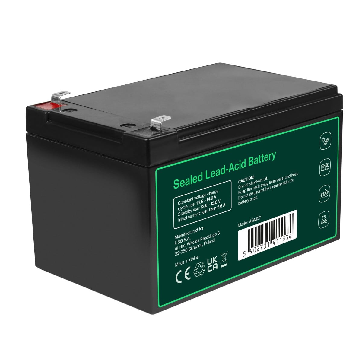 Green Cell AGM Battery 12V 12Ah - Batterie - 12.000 mAh Sealed Lead Acid (VRLA)