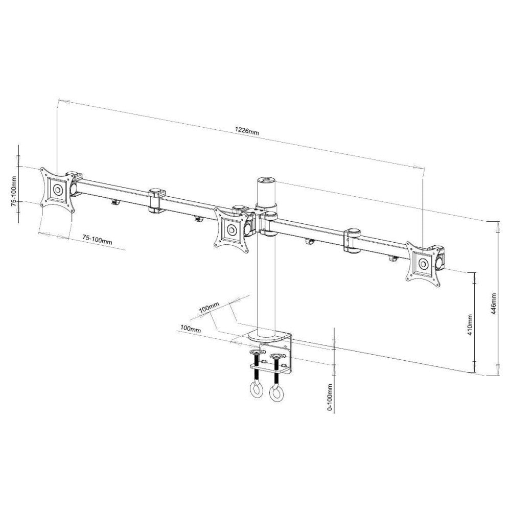 Techly ICA-LCD 482-T Support de 3 Moniteurs 13-24” LCD 10kg Bureau Rotatif