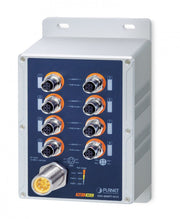 PLANET IP67-rated Industrial 8-Port Non-géré Aucun Connexion Ethernet, supportant l'alimentation via ce port (PoE) Bleu, Gris