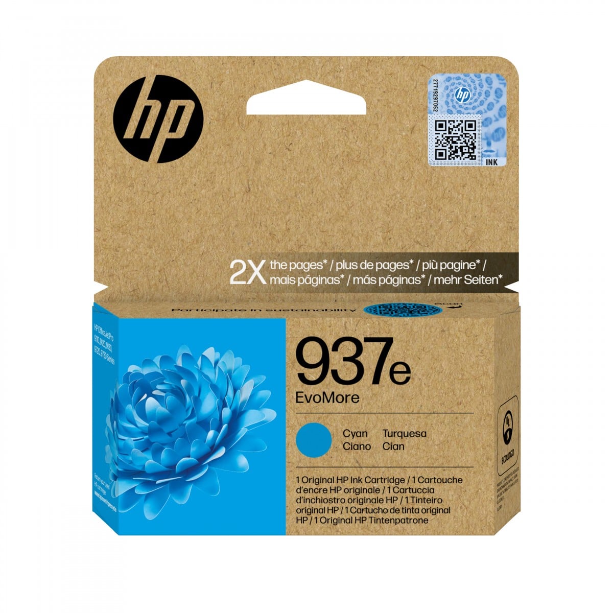 HP 937e EvoMore Cyan Original Ink Cartridge cartouche d'encre 1 piece(s) Rendement élevé (XL)