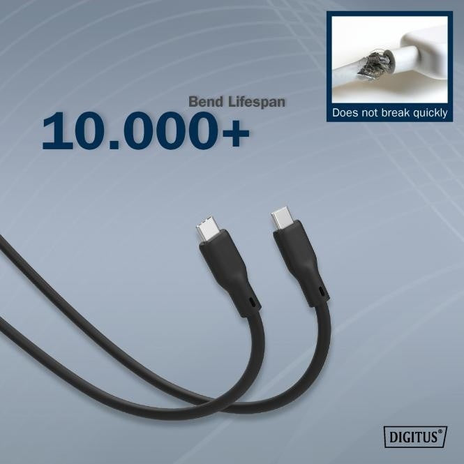 Câble de connexion en silicone USB-C vers USB-C, USB 4 Gen2 20G 8K60Hz 240W, 2 m, noir