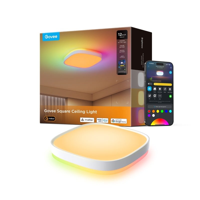 Govee H80A4C01 Lumiere de plafond intelligente carrée RGBWW RGBIC de 12 pouces
