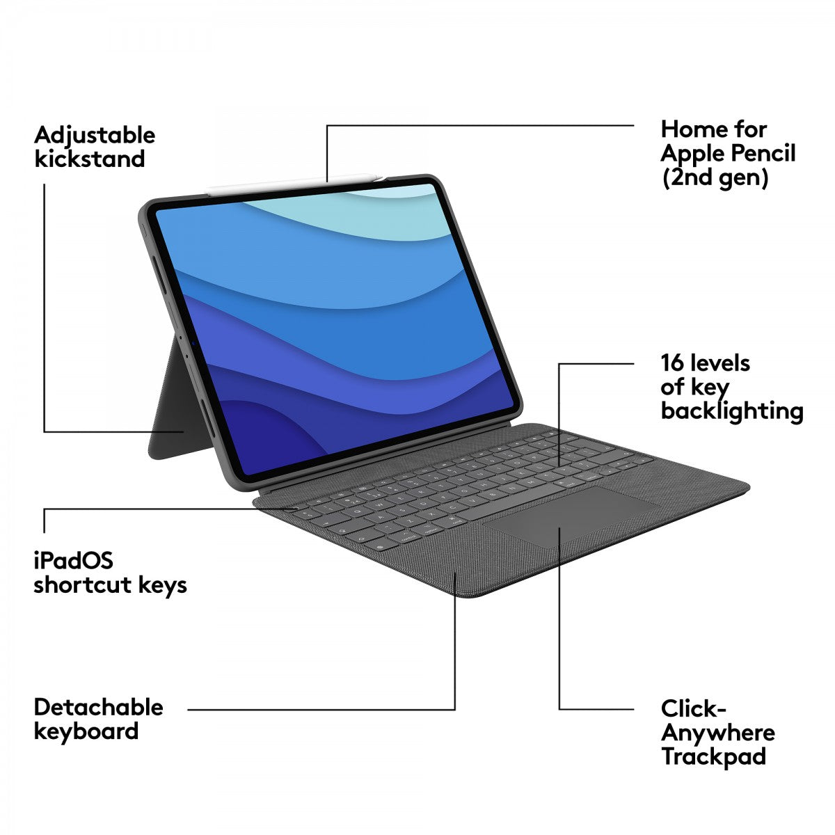 LOGITECH Combo Touch for Ipad Pro 12.9'' 5eme generation - GREY - FR