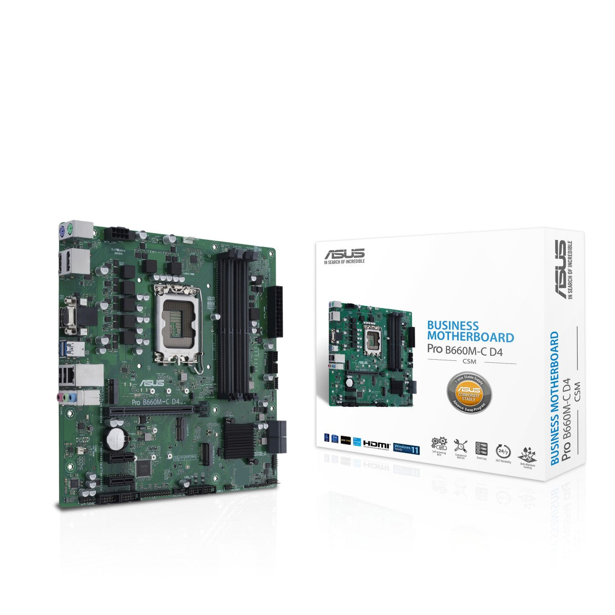 ASUS PRO B660M-C D4-CSM LGA1700 4xDIMM DDR4 TPM 4xSATA 2xM.2 1xHDMI 1xVGA 2xDP MB