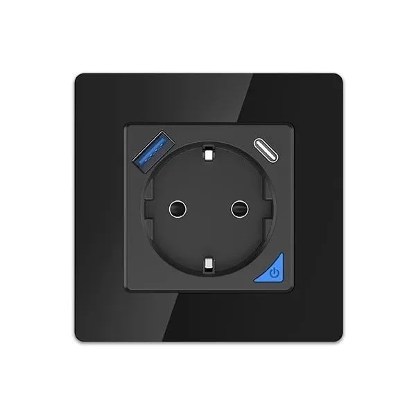 Extralink Smart Life Prises Mural Set Pro | Set de prises intelligentes + cadre | Couleur Noir, 230V, 1x USB A, 1x USB C, WiFi