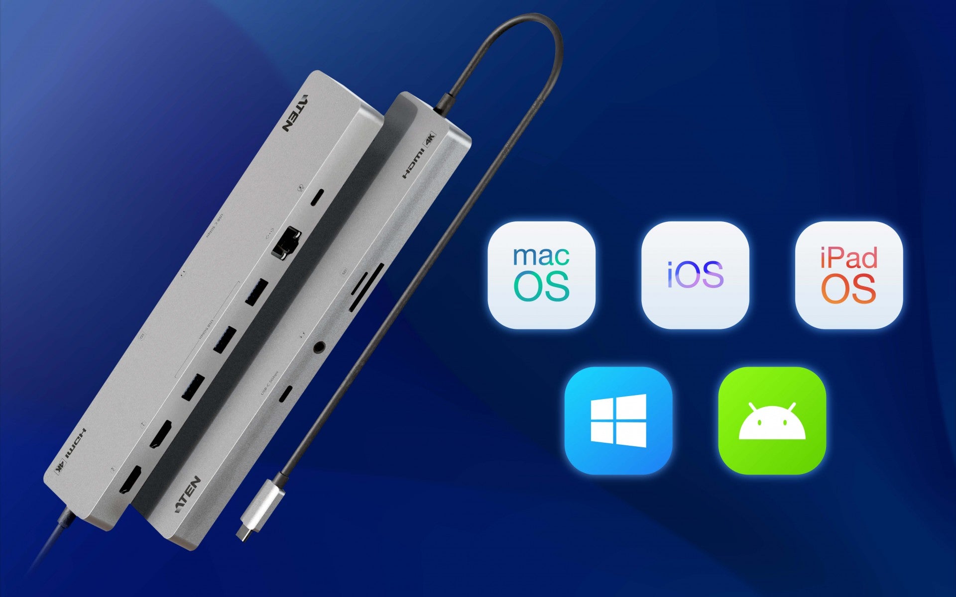 ATEN UH3240 station d accueil USB-C 11 en 1 Dual HDMI PD100W
