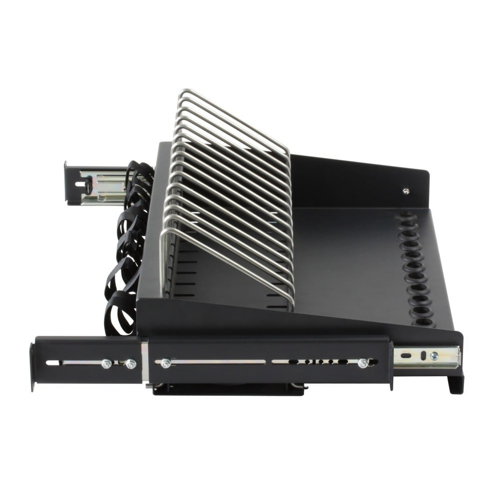 Techly I-CABINET-TRAY14BK Étagere Rack Rétractable pour Appareils Mobiles 14 Emplacements
