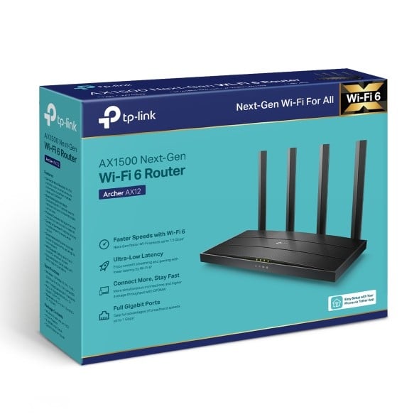 TP-LINK AX1500 Dual-Band Wi-Fi 6 Router 300Mbps at 2.4GHz + 1201Mbps at 5GHz 4x Antennas 1GHz Dual Core CPU 1x Gigabit WAN Port