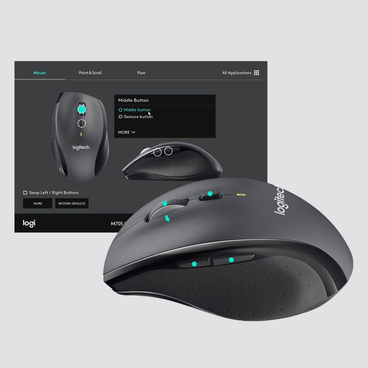 LOGITECH M705 Mouse right-handed laser wireless 2.4 GHz USB wireless receiver grey