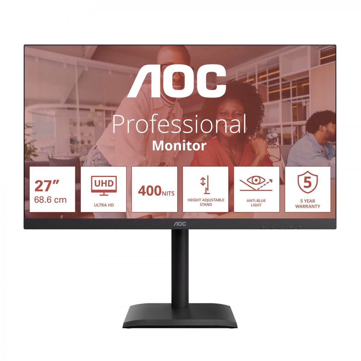 AOC U27E4CV 27p 3840x2160 60Hz IPS Flat H/A 150MM USB C DOCKING 90W Adaptive Sync EyeComfort 3.0 USB HUB SPEAKER