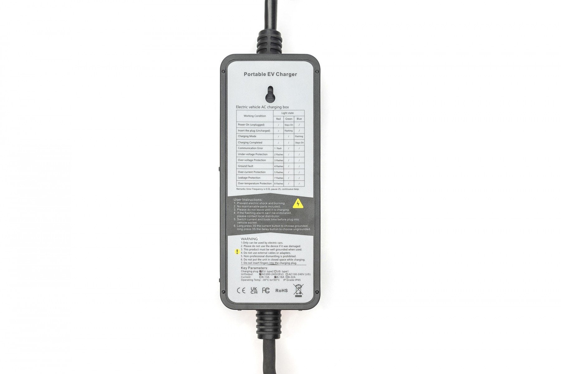 DIGITUS DK-1P16-A-050-BL Chargeur EV, 5 m, 230 V, Type F 7/4 vers EV Type 2, puissance de charge réglable de 1,8 a 3,7 kW, avec sac.