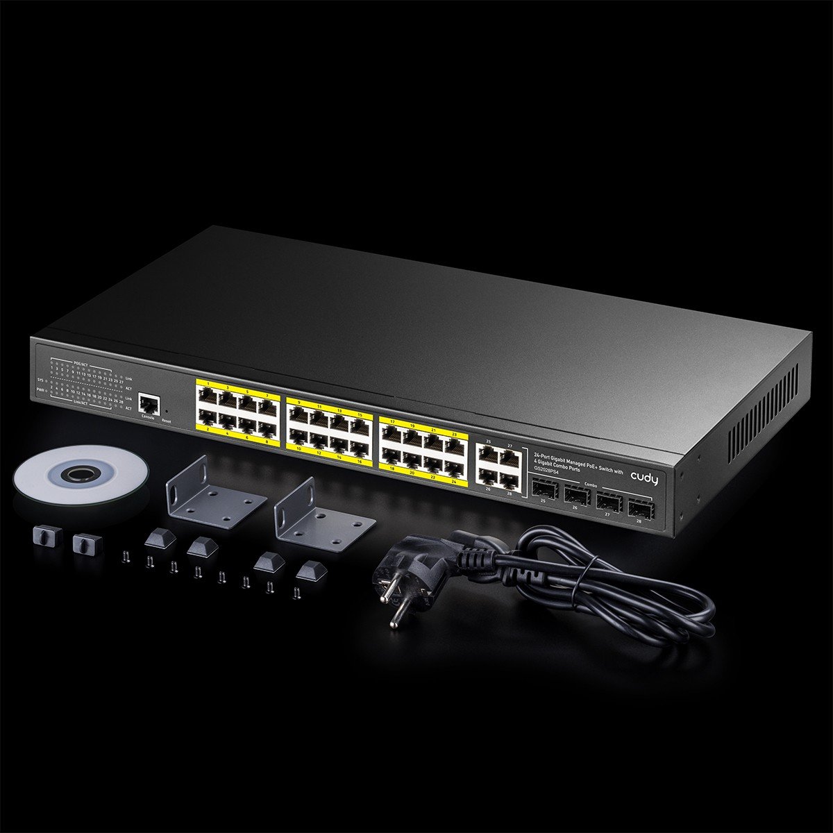 Cudy GS2028PS4 Commutateur Ethernet Gigabit géré avec PoE 24 ports 1U a monter en rack