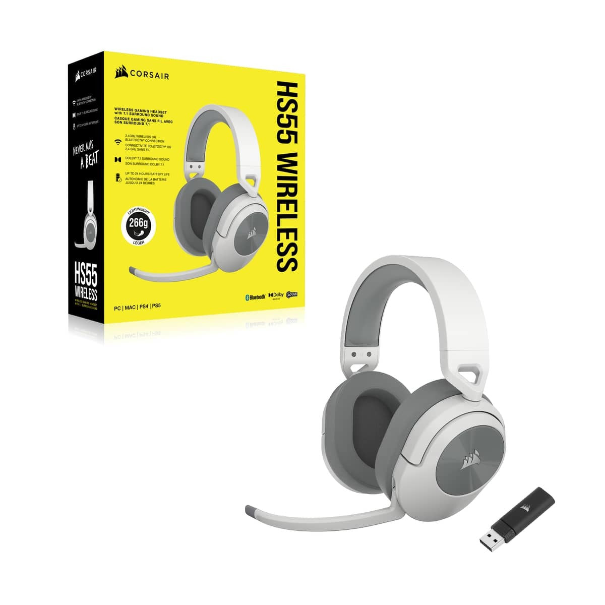 Casques Bluetooth avec Microphone Corsair HS55 WIRELESS Blanc