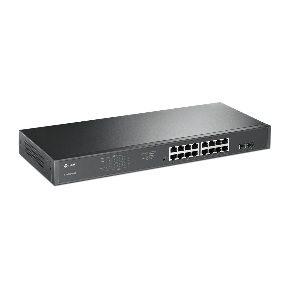 TP-LINK 16-Port Gigabit PoE+ Easy Smart Switch 16 Gigabit RJ45 Ports 2 SFP Slots 802.3at/af 192W PoE Power 1U 19p Rack-mountable
