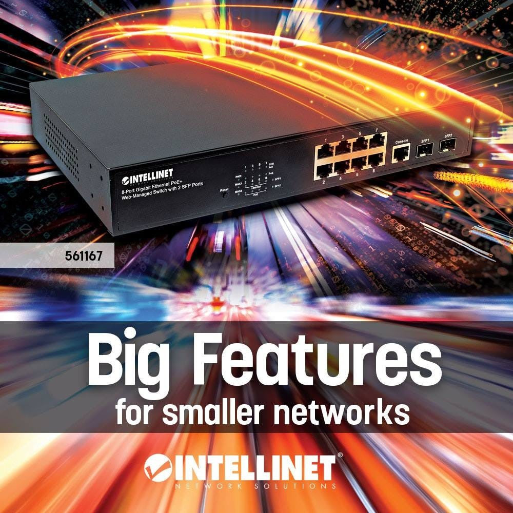 Intellinet 561167 commutateur réseau Géré Gigabit Ethernet (10/100/1000) Connexion Ethernet, supportant l'alimentation via ce port (PoE) Noir