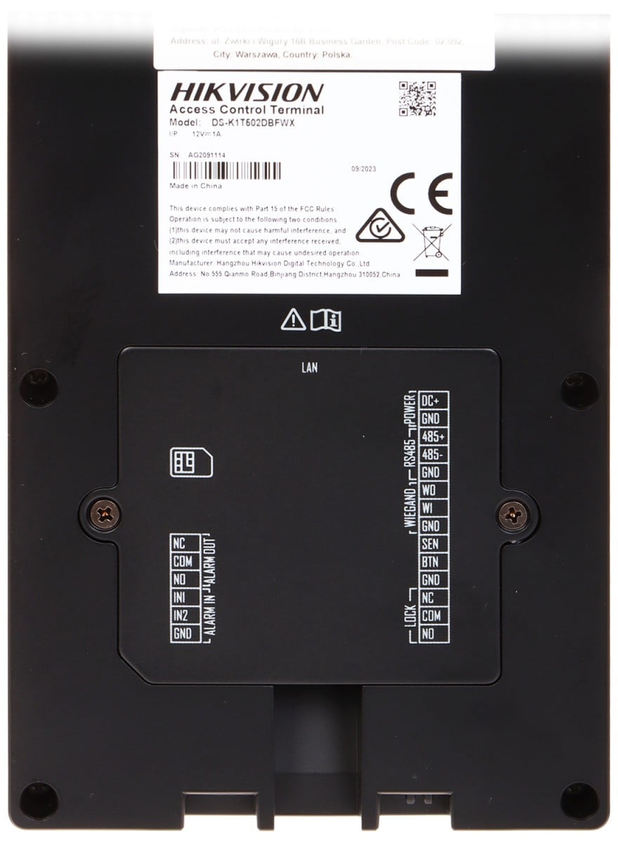 Terminal de contrôle d'acces Hikvision DS-K1T502DBFWX-C