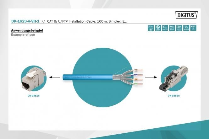 Digitus DK-1624-A-VH-1 câble de réseau Bleu 100 m Cat6a U/FTP (STP)